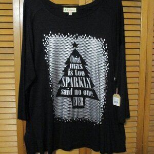 Magical Season top NEW Christmas lightweight stretchy black pullover size 1x